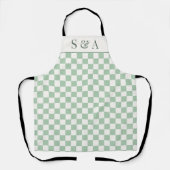 Modern Sage Green Checkerboard Cooking Schürze (Vorderseite)