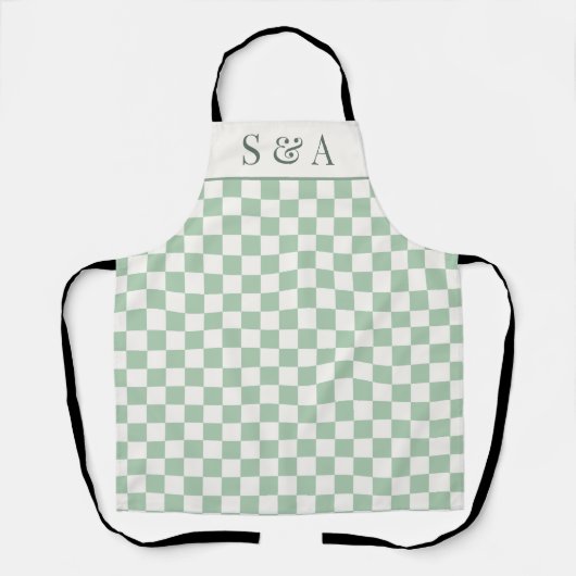Modern Sage Green Checkerboard Cooking Schürze (Vorderseite)