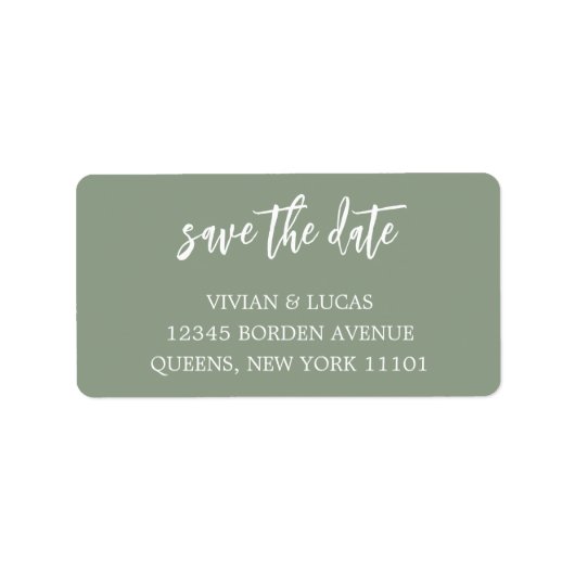 Modern Sage Green Chice Script Save the Date Adressaufkleber (Vorne)