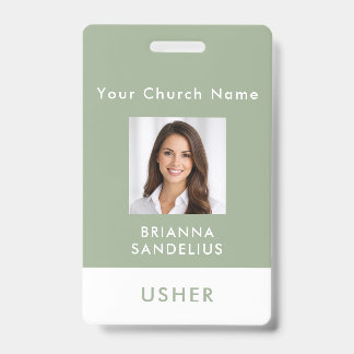 Modern Sage Green Church Usher Photo ID Ausweis