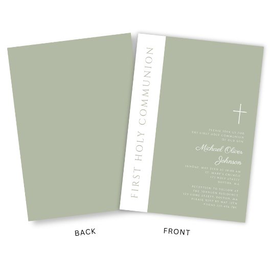 Modern Sage Green Cross Erste Heilige Kommune Einladung