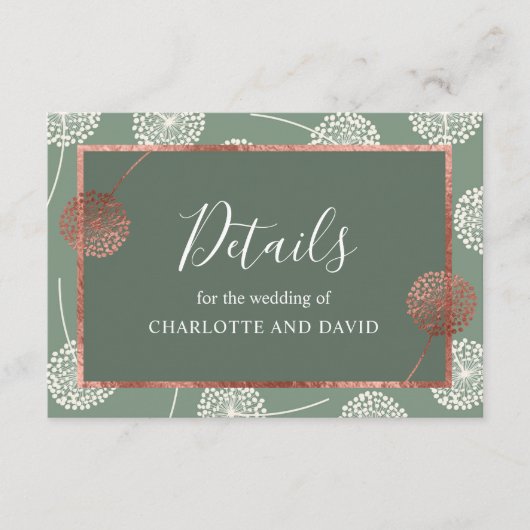 Modern Sage Green Dandelcard Einsteckkarte Begleitkarte (Vorderseite)