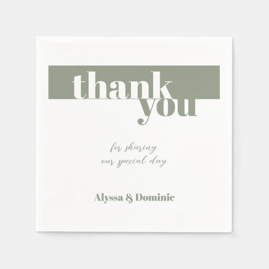 Modern Sage Green Danke Hochzeit Serviette (Vorderseite)