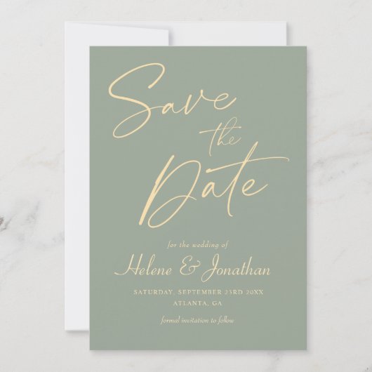 Modern Sage Green Elegante Minimalistische Hochzei Save The Date (Vorderseite)