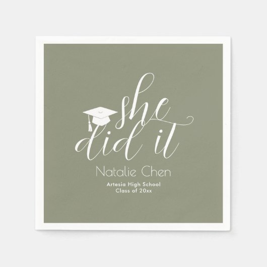 Modern Sage Green Elegante Schriftartes Abschluss Serviette (Vorderseite)