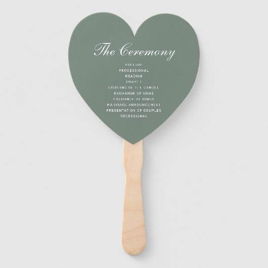 Modern Sage Green Elegante White Script Hochzeit Fächer (Rückseite)