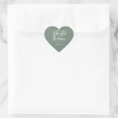 Modern Sage Green Elegante White Script Hochzeit Herz-Aufkleber (Tasche)