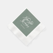 Modern Sage Green Elegante White Script Hochzeit Serviette (Ecke)