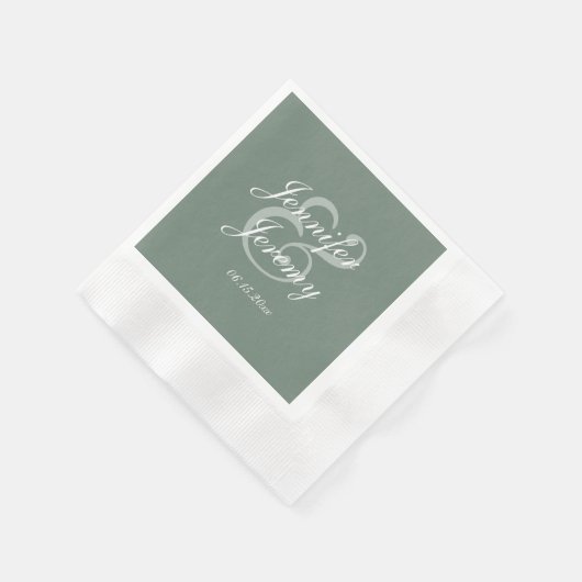 Modern Sage Green Elegante White Script Hochzeit Serviette (Ecke)