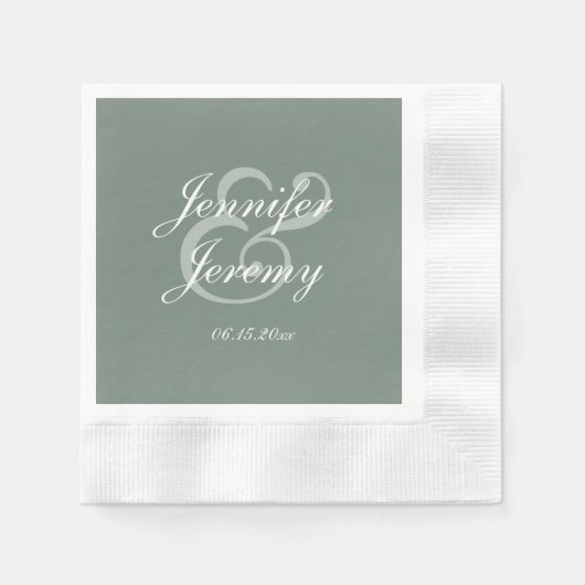 Modern Sage Green Elegante White Script Hochzeit Serviette (Vorderseite)