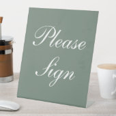 Modern Sage Green Elegante White Script Hochzeit Sockelschild (In Situ)