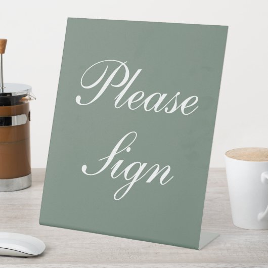 Modern Sage Green Elegante White Script Hochzeit Sockelschild (In Situ)