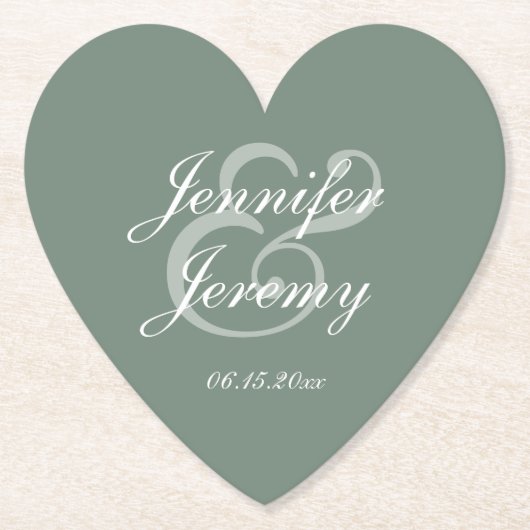 Modern Sage Green Elegante White Script Hochzeit Untersetzer (Vorderseite)