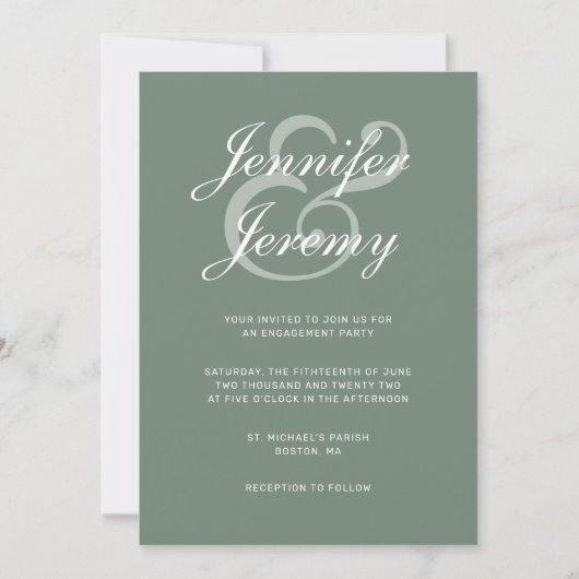 Modern Sage Green Elegante White Script Verlobung Einladung (Vorderseite)