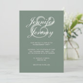 Modern Sage Green Elegante White Script Verlobung Einladung (Stehend Vorderseite)
