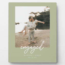 Modern Sage Green "Engaged" Script Photo Fotoplatte