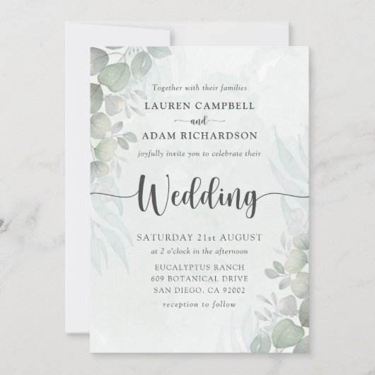 Modern Sage Green Eucalyptus Wedding Invitation Einladung (Vorderseite)