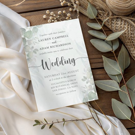 Modern Sage Green Eucalyptus Wedding Invitation Einladung
