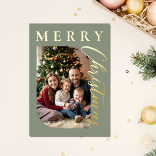 Modern Sage Green Frohe Weihnachts-Foto Folien Feiertagskarte