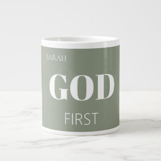 Modern Sage Green God First Faith Saying Slogan Jumbo-Tasse