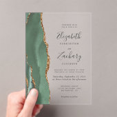 Modern Sage Green Gold Agate Hochzeit Acryleinladungen (Insitu (Handheld))