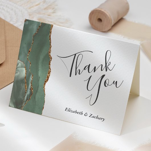 Modern Sage Green Gold Agate Hochzeit Vielen Dank Karte