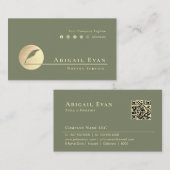 Modern Sage Green Gold Feather Logo Notary Service Visitenkarte (Vorne/Hinten)