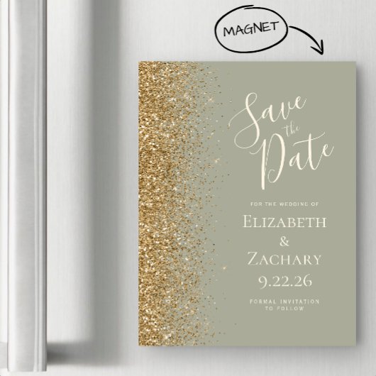 Modern Sage Green Gold Save the Date Magnetkarte