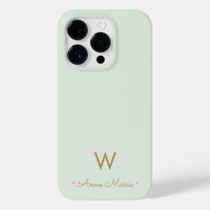 Modern Sage Green Gold Script Monogram Case-Mate iPhone 14 Pro Hülle
