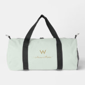 Modern Sage Green Gold Script Monogram Duffle Bag (Vorderseite)