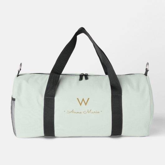 Modern Sage Green Gold Script Monogram Duffle Bag (Rückseite)