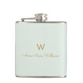 Modern Sage Green Gold Script Monogram Flachmann (Vorderseite)