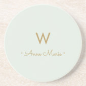 Modern Sage Green Gold Script Monogram Getränkeuntersetzer (Vorne)