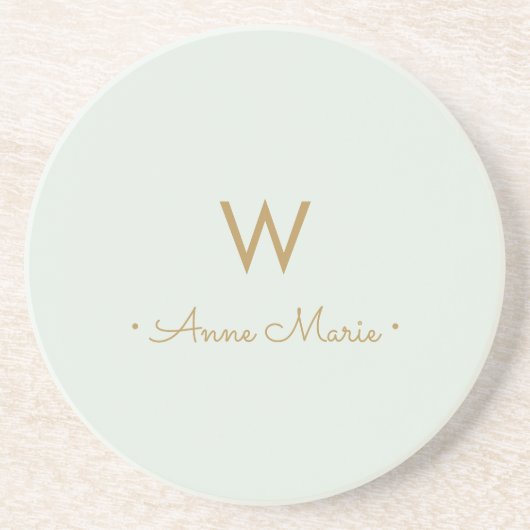 Modern Sage Green Gold Script Monogram Getränkeuntersetzer (Vorne)