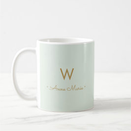Modern Sage Green Gold Script Monogram Kaffeetasse