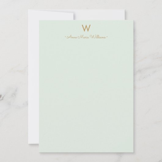 Modern Sage Green Gold Script Monogram Mitteilungskarte (Vorderseite)