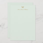 Modern Sage Green Gold Script Monogram Mitteilungskarte (Vorne/Hinten)