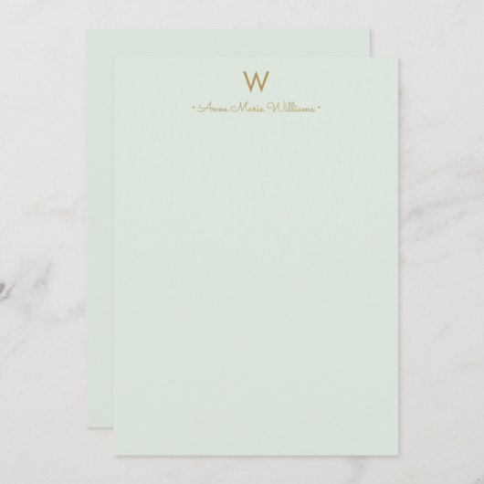 Modern Sage Green Gold Script Monogram Mitteilungskarte (Vorne/Hinten)
