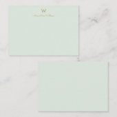 Modern Sage Green Gold Script Monogram Mitteilungskarte (Vorne/Hinten)