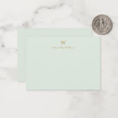 Modern Sage Green Gold Script Monogram Mitteilungskarte (Vorderseite/Rückseite Beispiel)
