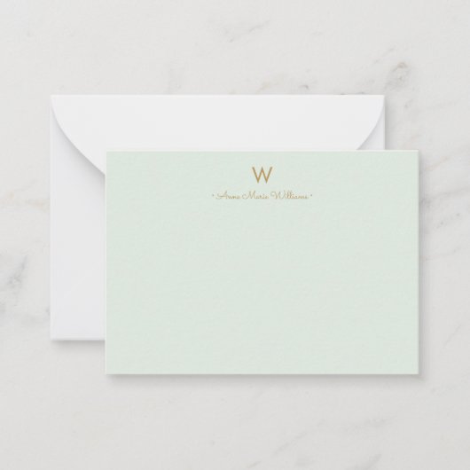 Modern Sage Green Gold Script Monogram Mitteilungskarte (Vorderseite)