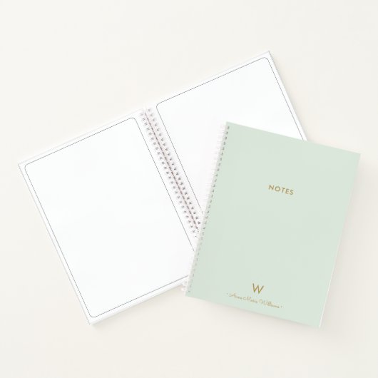 Modern Sage Green Gold Script Monogram Notizblock (Innenseite)