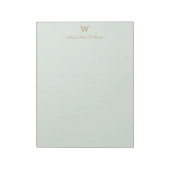 Modern Sage Green Gold Script Monogram Notizblock (Rotiert)
