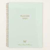 Modern Sage Green Gold Script Monogram Planer (Vorderseite)