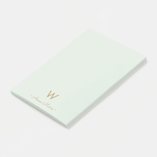 Modern Sage Green Gold Script Monogram Post-it Klebezettel (angewinkelt)