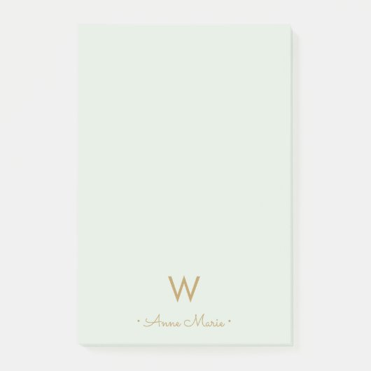 Modern Sage Green Gold Script Monogram Post-it Klebezettel (Vorderseite)