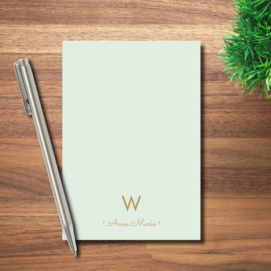 Modern Sage Green Gold Script Monogram Post-it Klebezettel