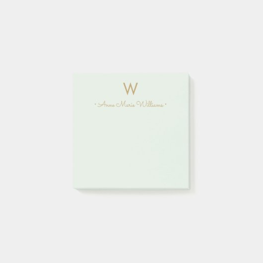 Modern Sage Green Gold Script Monogram Post-it Klebezettel (Vorderseite)