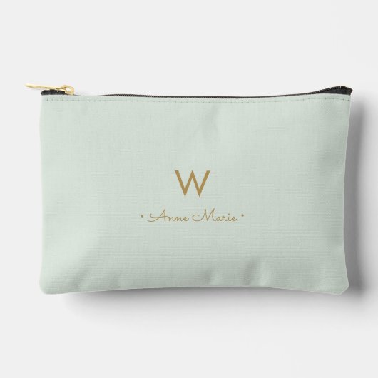 Modern Sage Green Gold Script Monogram Zubehörtasche (Vorderseite)