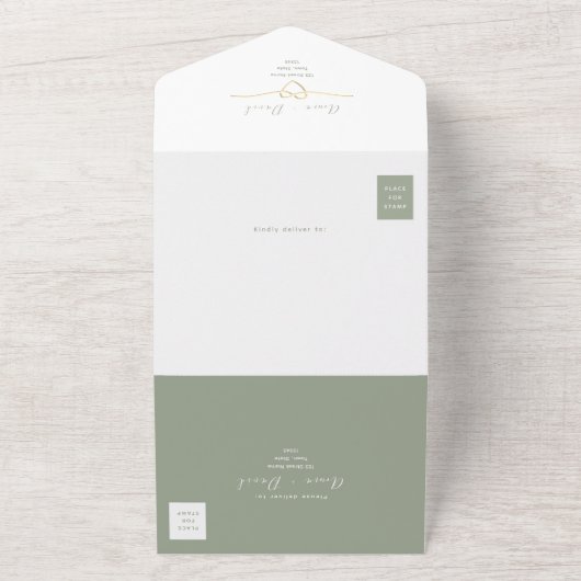 Modern Sage Green Gold Wedding All In One Einladung (Außenbereich)